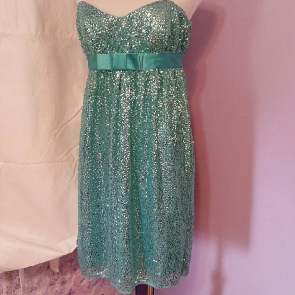 Shimmery Aqua Betsey Johnson Strapless Dress